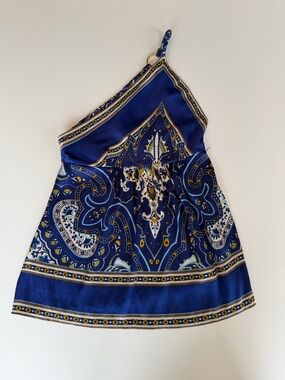 Arden B Blue Paisley One-Shoulder Blouse
